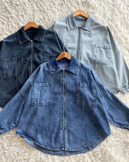 HW [TOP ONLY] Margo Oversize Zip Up Denim Jacket