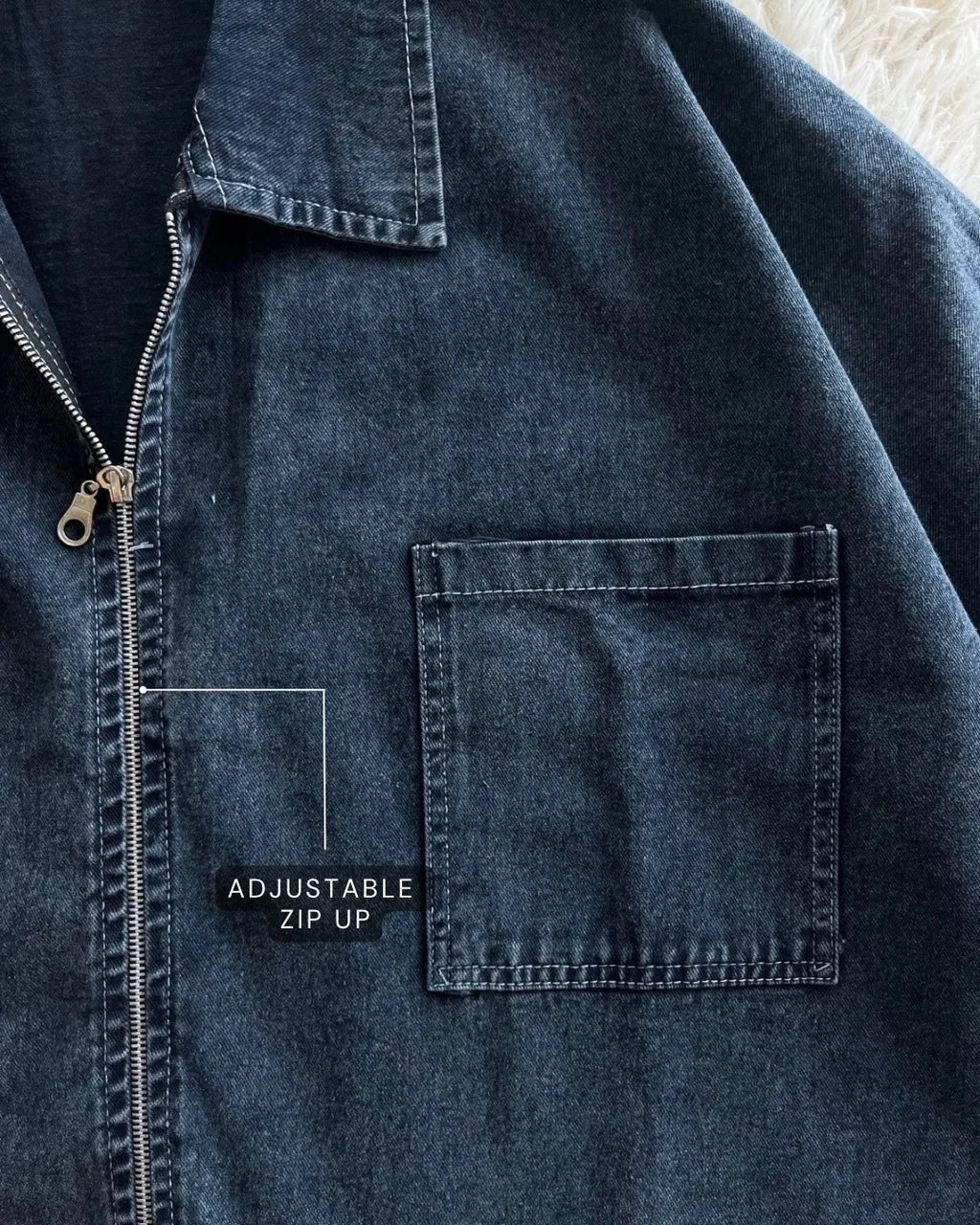 HW [TOP ONLY] Margo Oversize Zip Up Denim Jacket