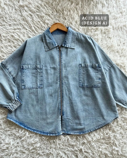 HW [TOP ONLY] Margo Oversize Zip Up Denim Jacket