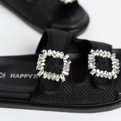 H2U Chestee Jute Rhinestone Sandals