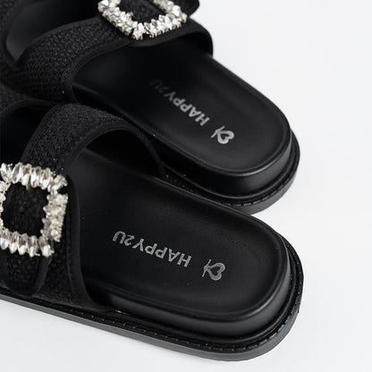 H2U Chestee Jute Rhinestone Sandals