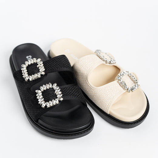 H2U Chestee Jute Rhinestone Sandals