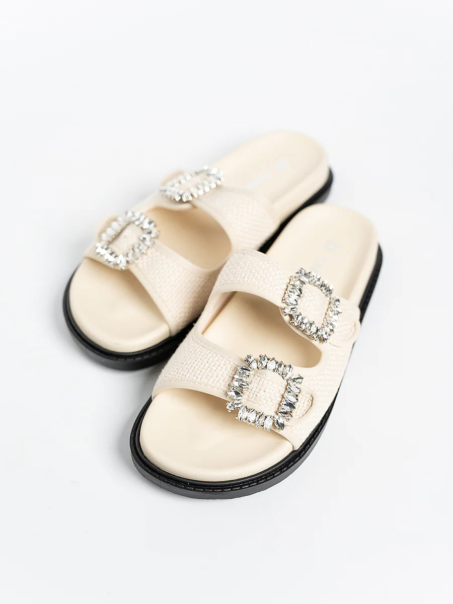 H2U Chestee Jute Rhinestone Sandals