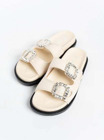 H2U Chestee Jute Rhinestone Sandals