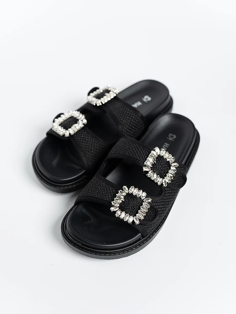 H2U Chestee Jute Rhinestone Sandals
