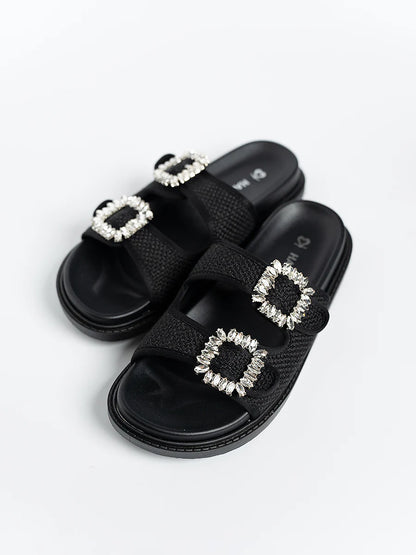 H2U Chestee Jute Rhinestone Sandals