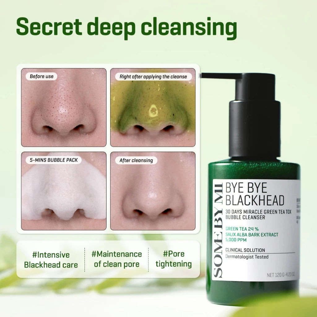 SBM [Bundle of 2] Bye Bye Blackhead 30 Days Miracle Green Tea Tox Bubble Cleanser 120g+120g / Pore Care