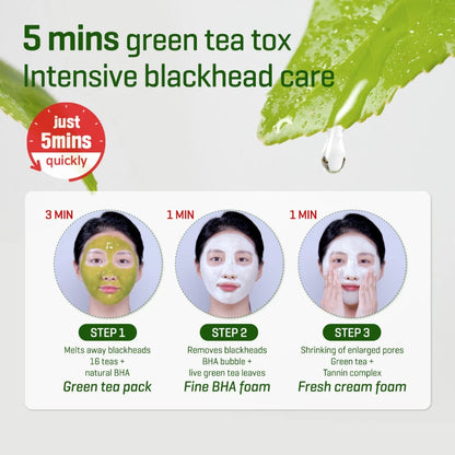 SBM [Bundle of 2] Bye Bye Blackhead 30 Days Miracle Green Tea Tox Bubble Cleanser 120g+120g / Pore Care