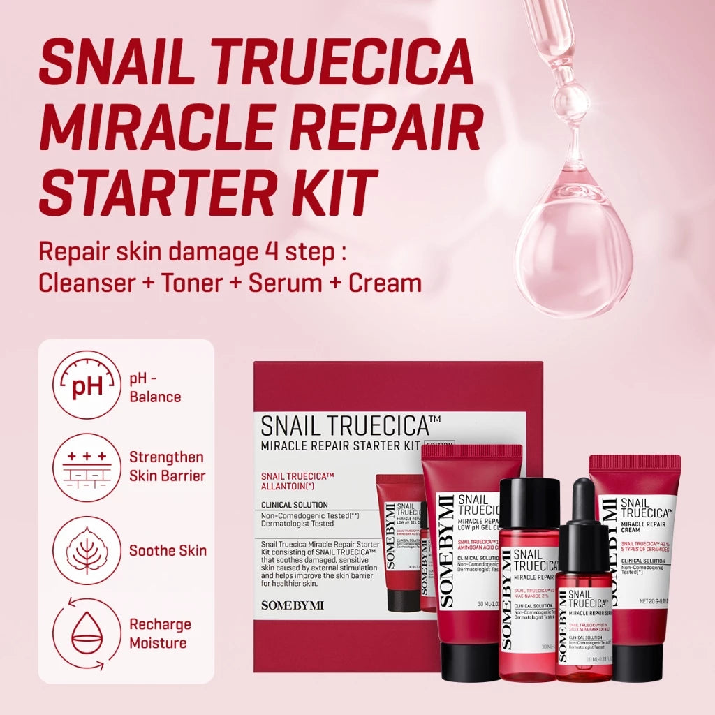 SBM Snail Truecica Miracle Repair Starter Kit (Toner/Serum/Cream/Gel Cleanser)
