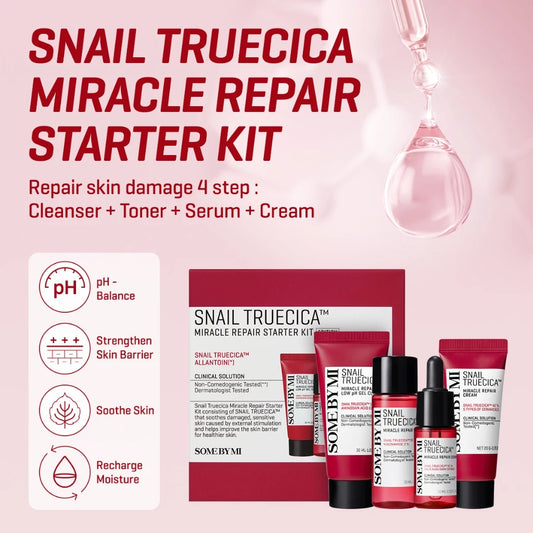 SBM Snail Truecica Miracle Repair Starter Kit (Toner/Serum/Cream/Gel Cleanser)