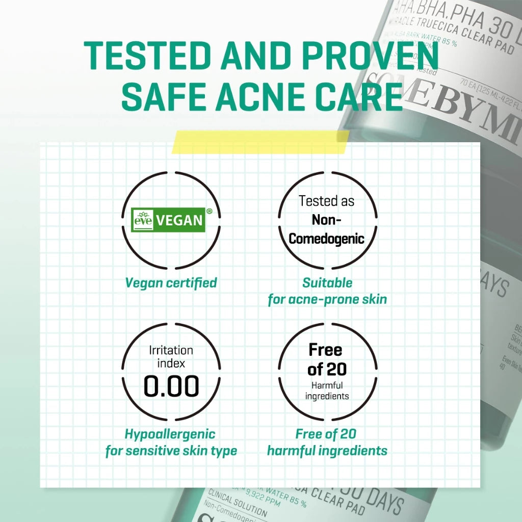 SBM [Bundle of 2] AHA-BHA-PHA 30days Truecica Clear Pad (Toner) 70ea (125ml)