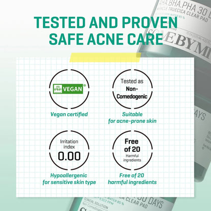 SBM [Bundle of 2] AHA-BHA-PHA 30days Truecica Clear Pad (Toner) 70ea (125ml)