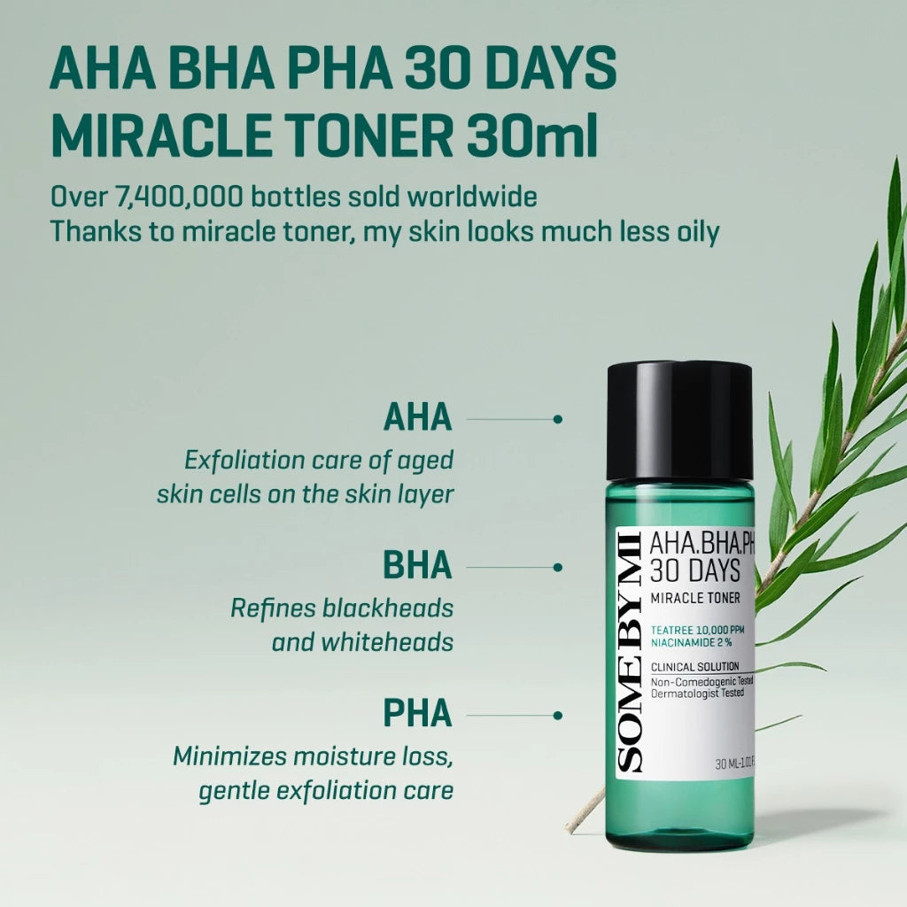 SBM AHA-BHA-PHA 30 Days Miracle Starter Kit (Toner/Serum/Cream/Cleansing Bar)