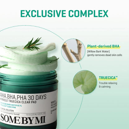 SBM [Bundle of 2] AHA-BHA-PHA 30days Truecica Clear Pad (Toner) 70ea (125ml)